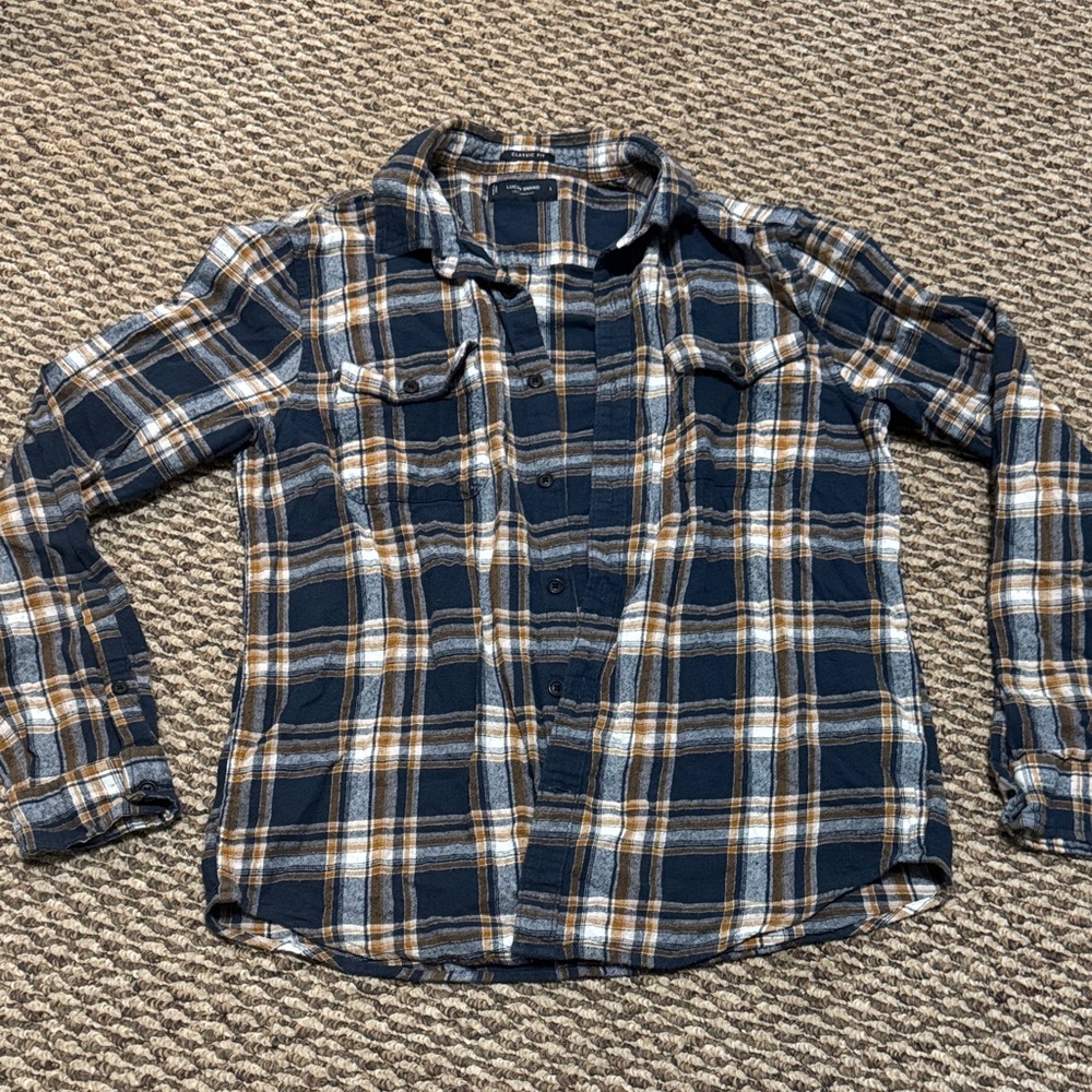 Lucky Brand Blue and Gold Plaid Flannel